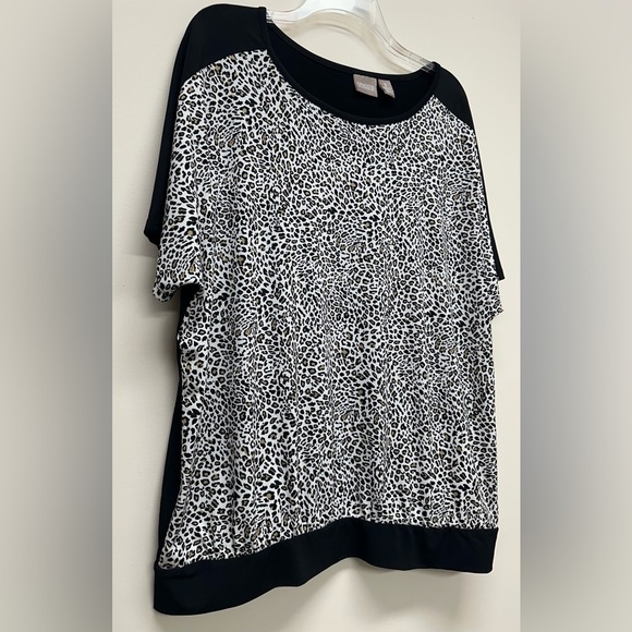 Chico's Black Women's Top SZ XL 3 animal print short sleeves banded waistband. - Picture 2 of 7
